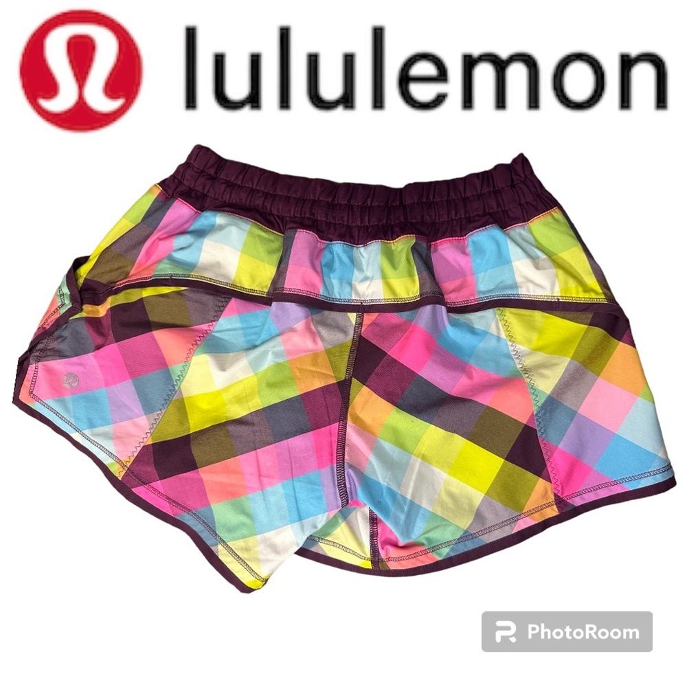 Bright plaid lululemon shake and break running shorts EUC multicolour